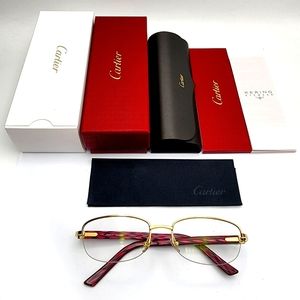 Authentic Cartier Half-Rim Pink Pattern Glasses